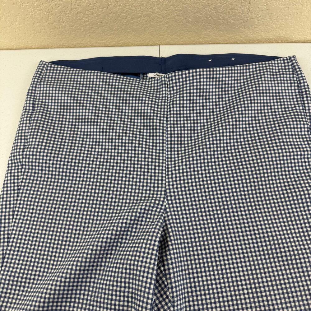 Chicos Size 3.5 Womens 18 Cropped Pants Summer Coastal Blue Check Pull On